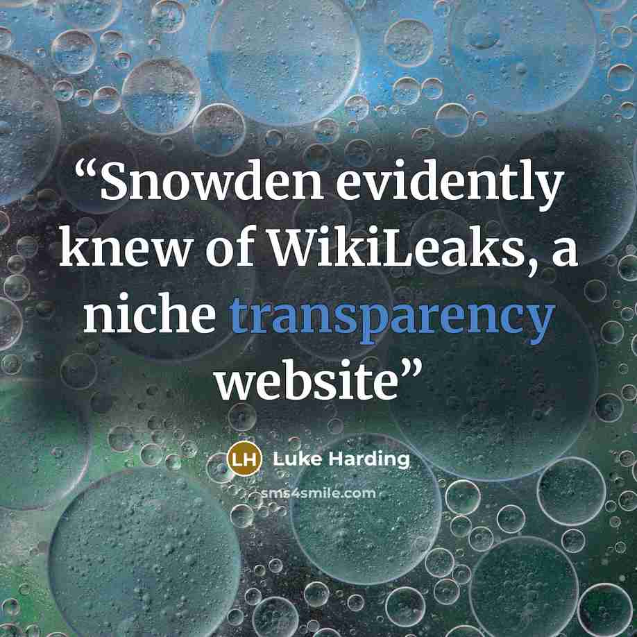 “Snowden evidently knew of WikiLeaks, a niche transparency website” quote by Luke Harding