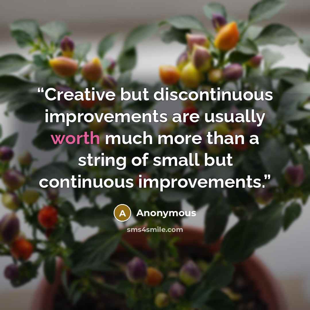 “Creative but discontinuous improvements are usually worth much more than a string of small but continuous improvements.” quote by Anonymous