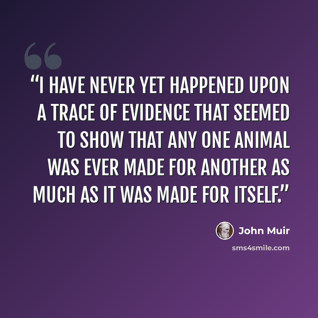 “I have never yet happened upon a trace of evidence that seemed to show that any one animal was ever made for another as much as it was made for itself.” quote by John Muir