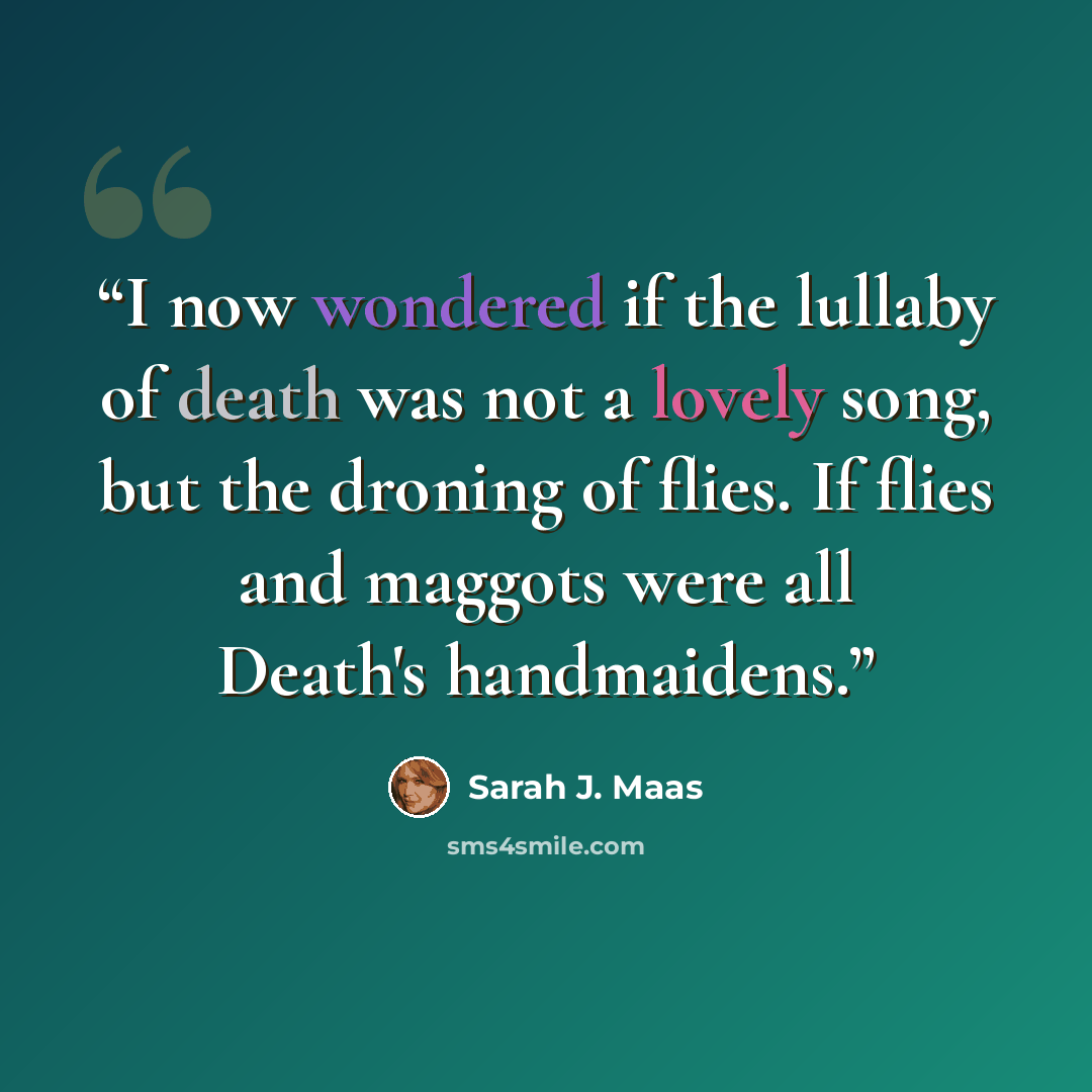 “I now wondered if the lullaby of death was not a lovely song, but the droning of flies. If flies and maggots were all Death's handmaidens.” quote by Sarah J. Maas