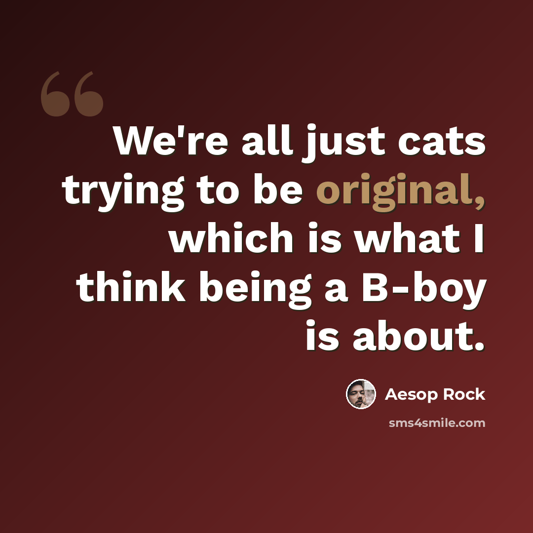 “We're all just cats trying to be original, which is what I think being a B-boy is about.” quote by Aesop Rock