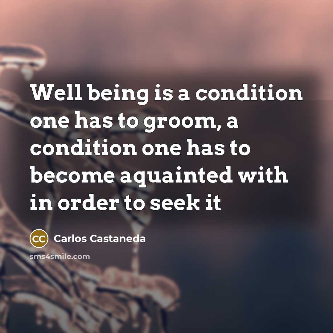 “Well being is a condition one has to groom, a condition one has to become aquainted with in order to seek it” quote by Carlos Castaneda