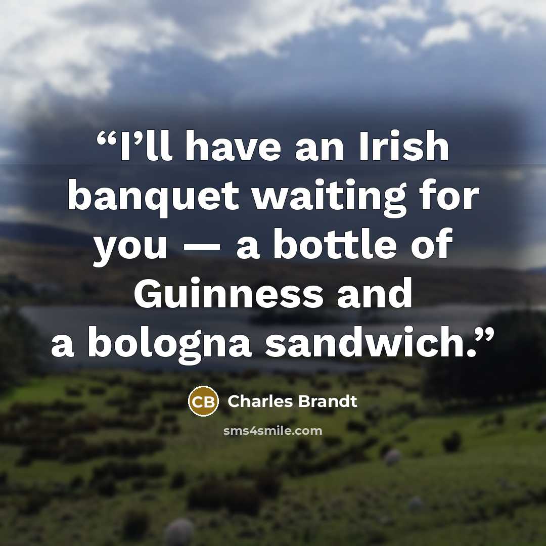 “I’ll have an Irish banquet waiting for you — a bottle of Guinness and a bologna sandwich.” quote by Charles Brandt