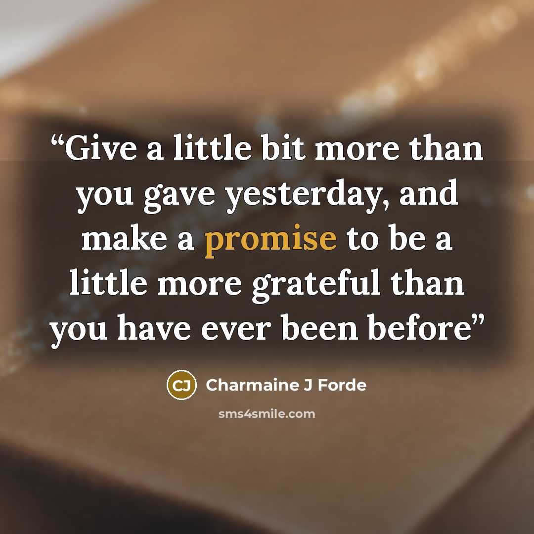 “Give a little bit more than you gave yesterday, and make a promise to be a little more grateful than you have ever been before” quote by Charmaine J Forde