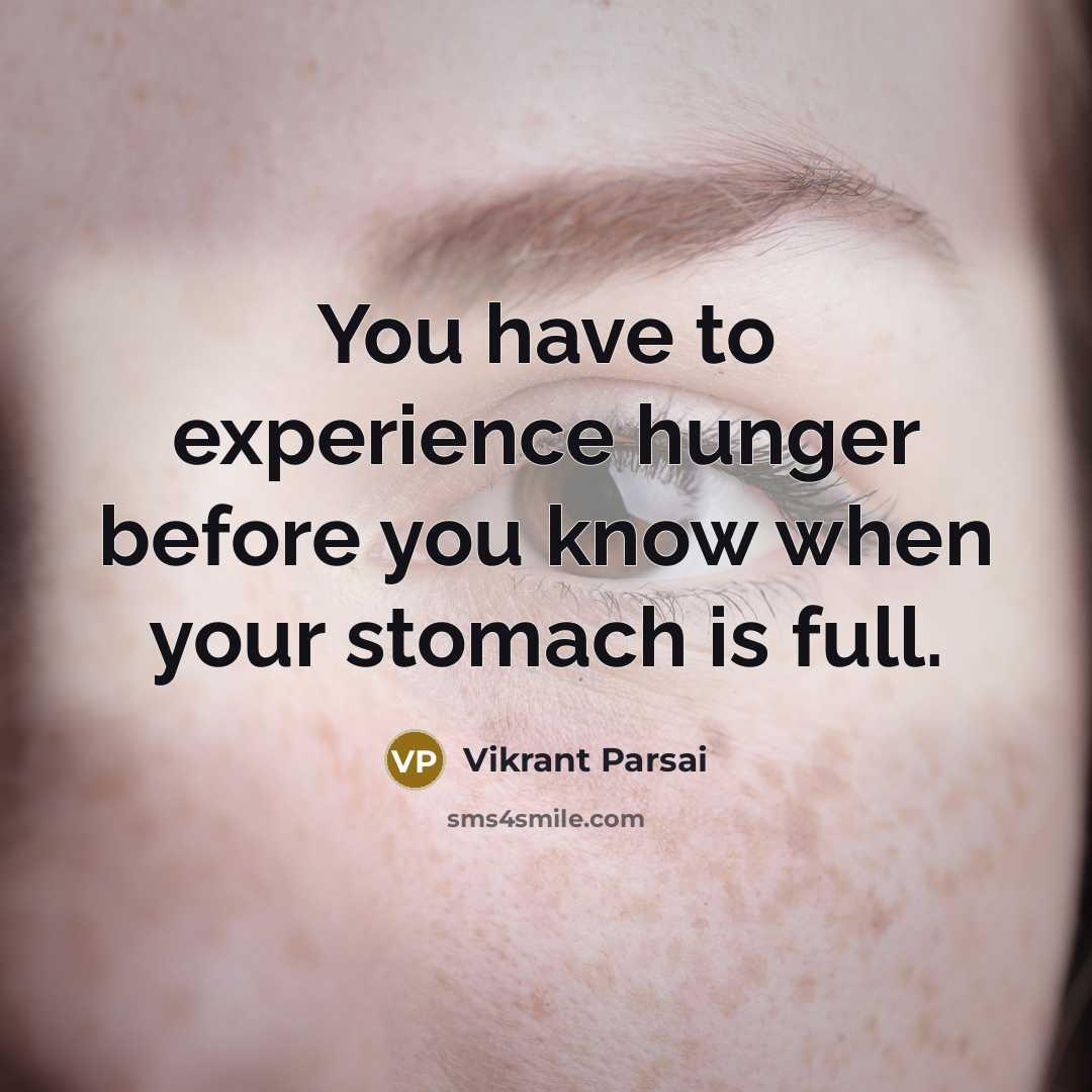 “You have to experience hunger before you know when your stomach is full.” quote by Vikrant Parsai