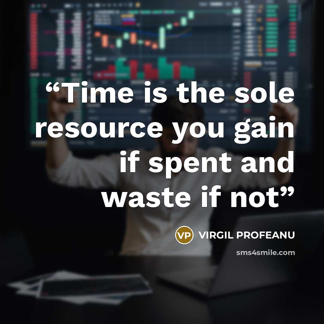 “Time is the sole resource you gain if spent and waste if not” quote by VIRGIL PROFEANU