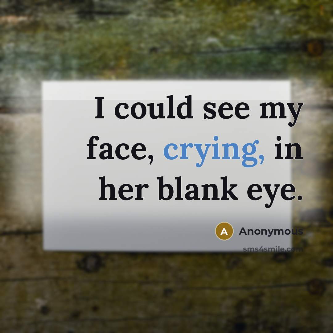 “I could see my face, crying, in her blank eye.” quote by Anonymous