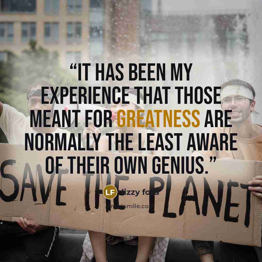 “It has been my experience that those meant for greatness are normally the least aware of their own genius.” quote by Lizzy Ford