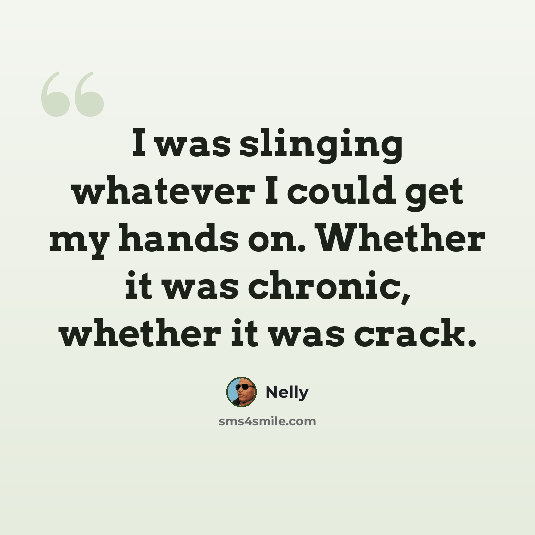 “I was slinging whatever I could get my hands on. Whether it was chronic, whether it was crack.” quote by Nelly
