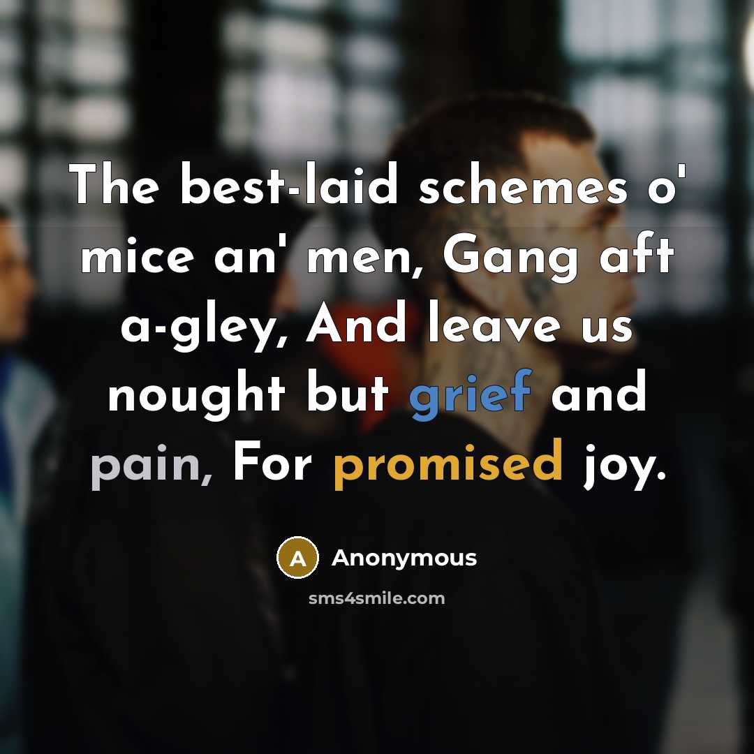 “The best-laid schemes o' mice an' men, Gang aft a-gley, And leave us nought but grief and pain, For promised joy.” quote by Anonymous