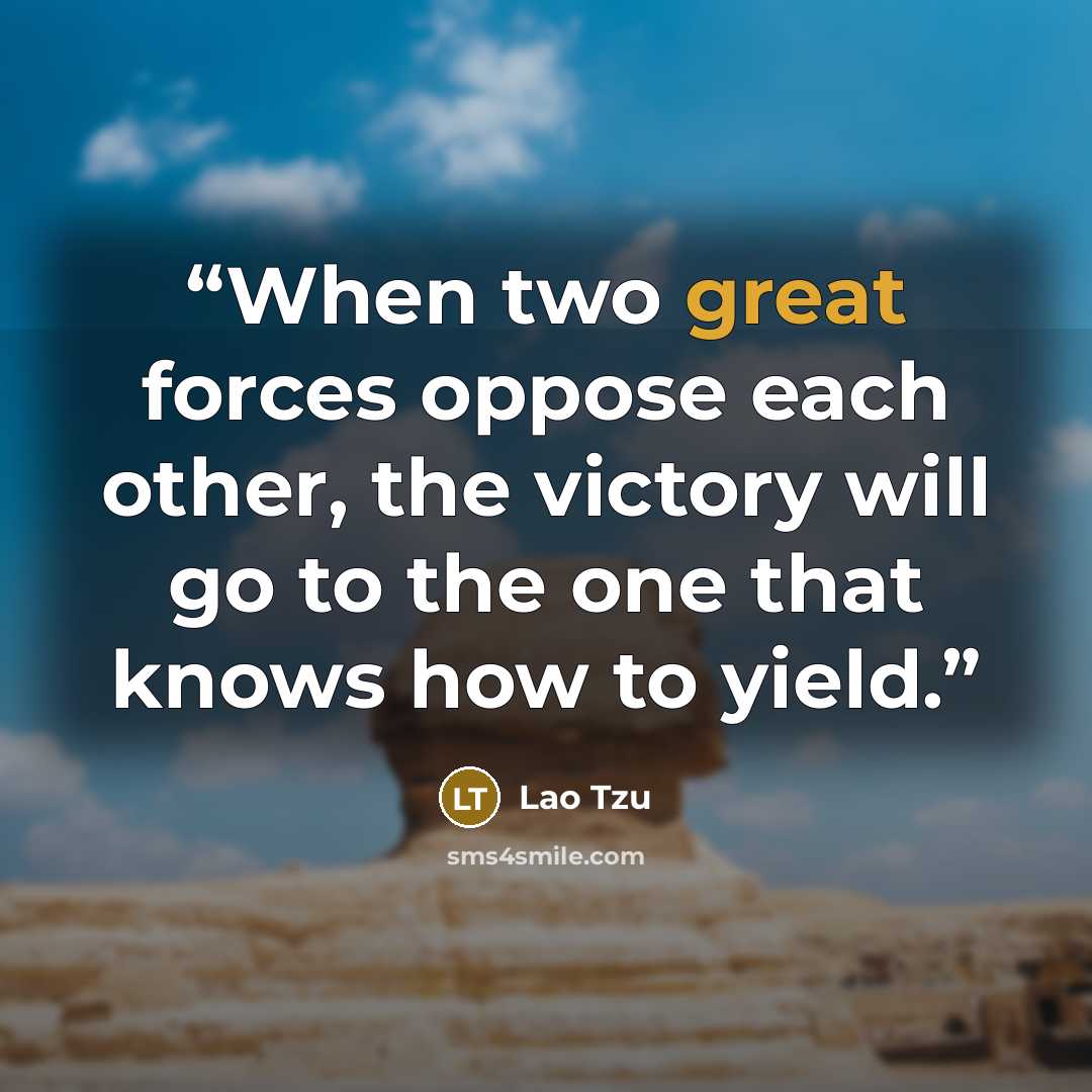 “When two great forces oppose each other, the victory will go to the one that knows how to yield.” quote by Lao Tzu
