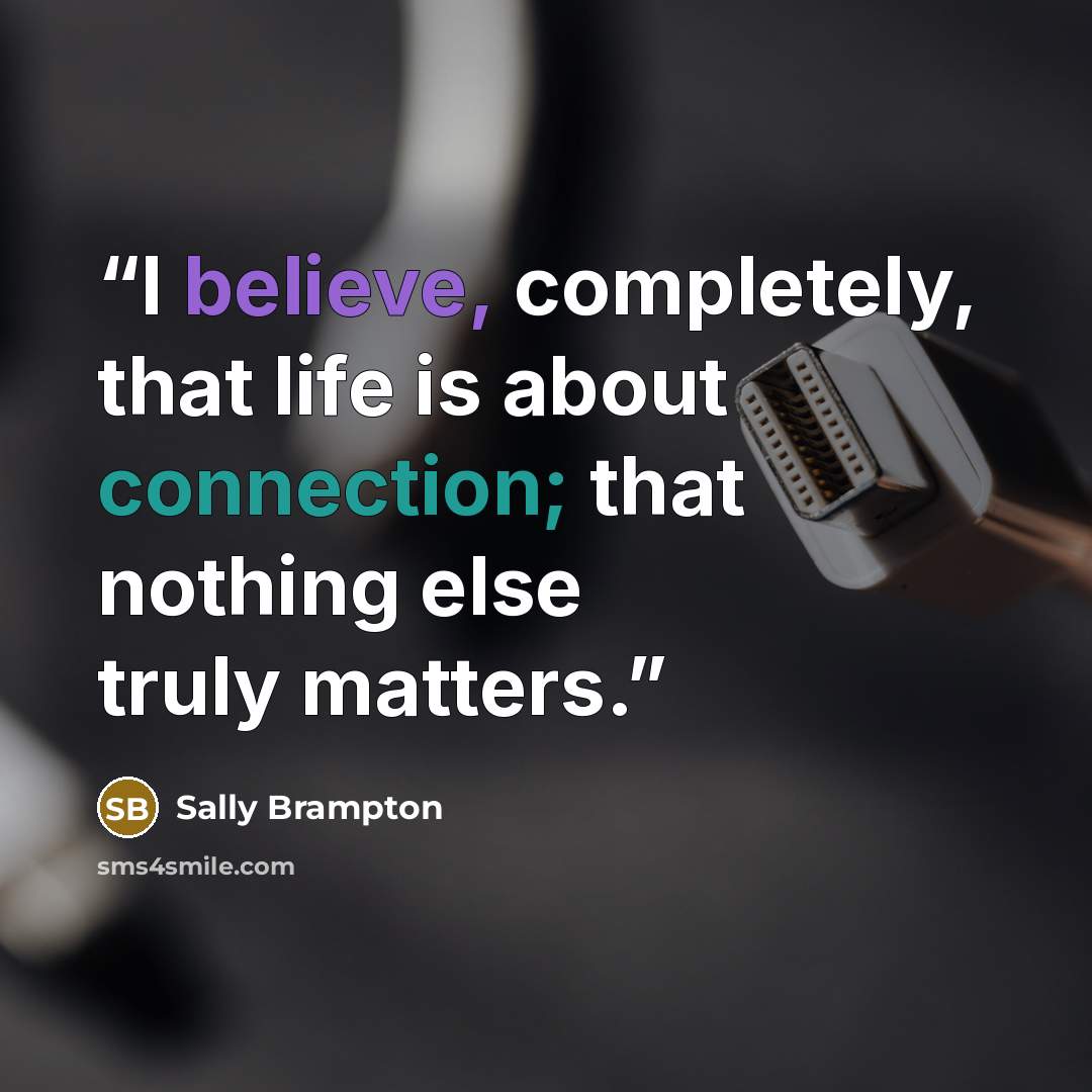 “I believe, completely, that life is about connection; that nothing else truly matters.” quote by Sally Brampton