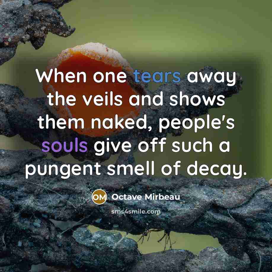 “When one tears away the veils and shows them naked, people's souls give off such a pungent smell of decay.” quote by Octave Mirbeau
