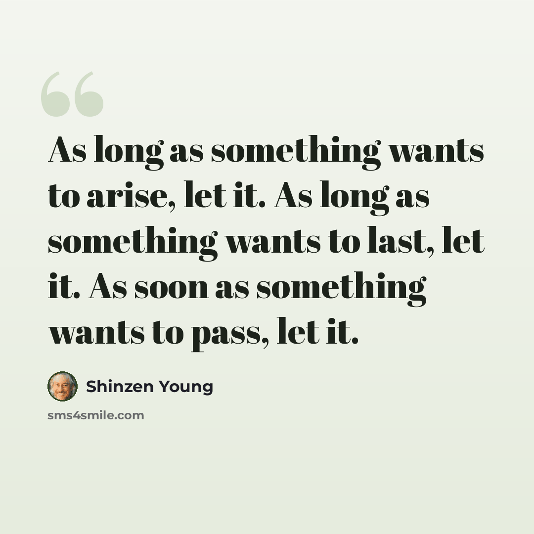 “As long as something wants to arise, let it. As long as something wants to last, let it. As soon as something wants to pass, let it.” quote by Shinzen Young