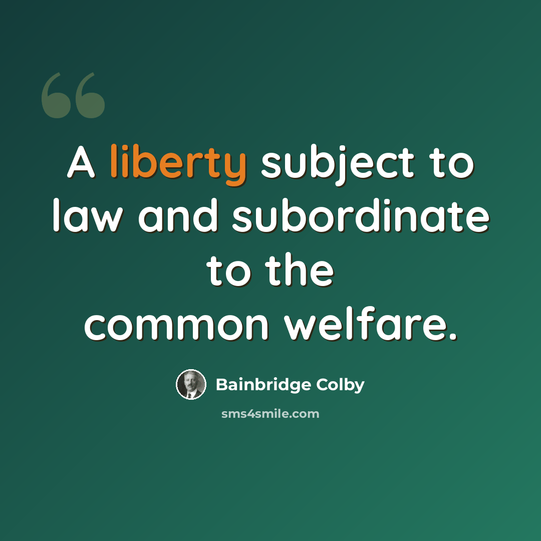 “A liberty subject to law and subordinate to the common welfare.” quote by Bainbridge Colby