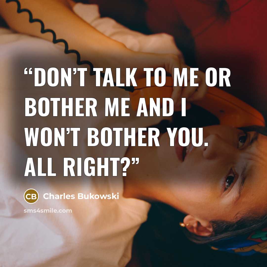 “Don’t talk to me or bother me and I won’t bother you. All right?” quote by Charles Bukowski