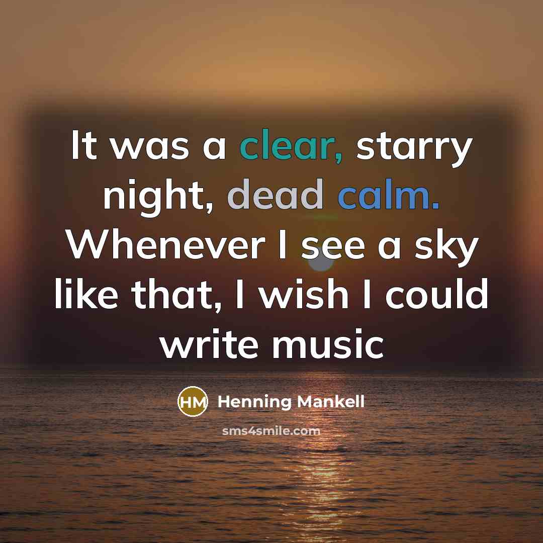 “It was a clear, starry night, dead calm. Whenever I see a sky like that, I wish I could write music” quote by Henning Mankell