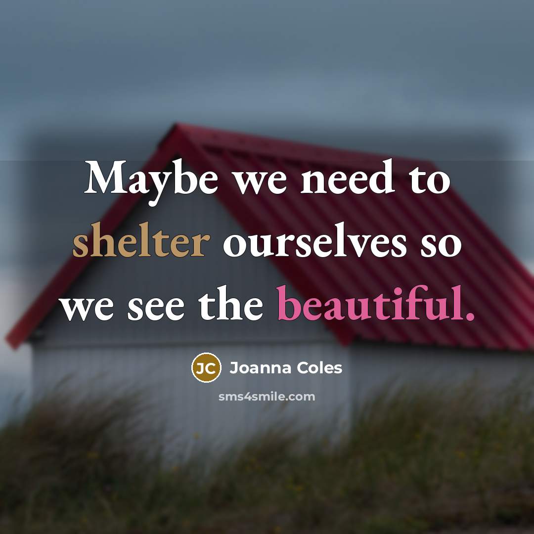 “Maybe we need to shelter ourselves so we see the beautiful.” quote by Joanna Coles