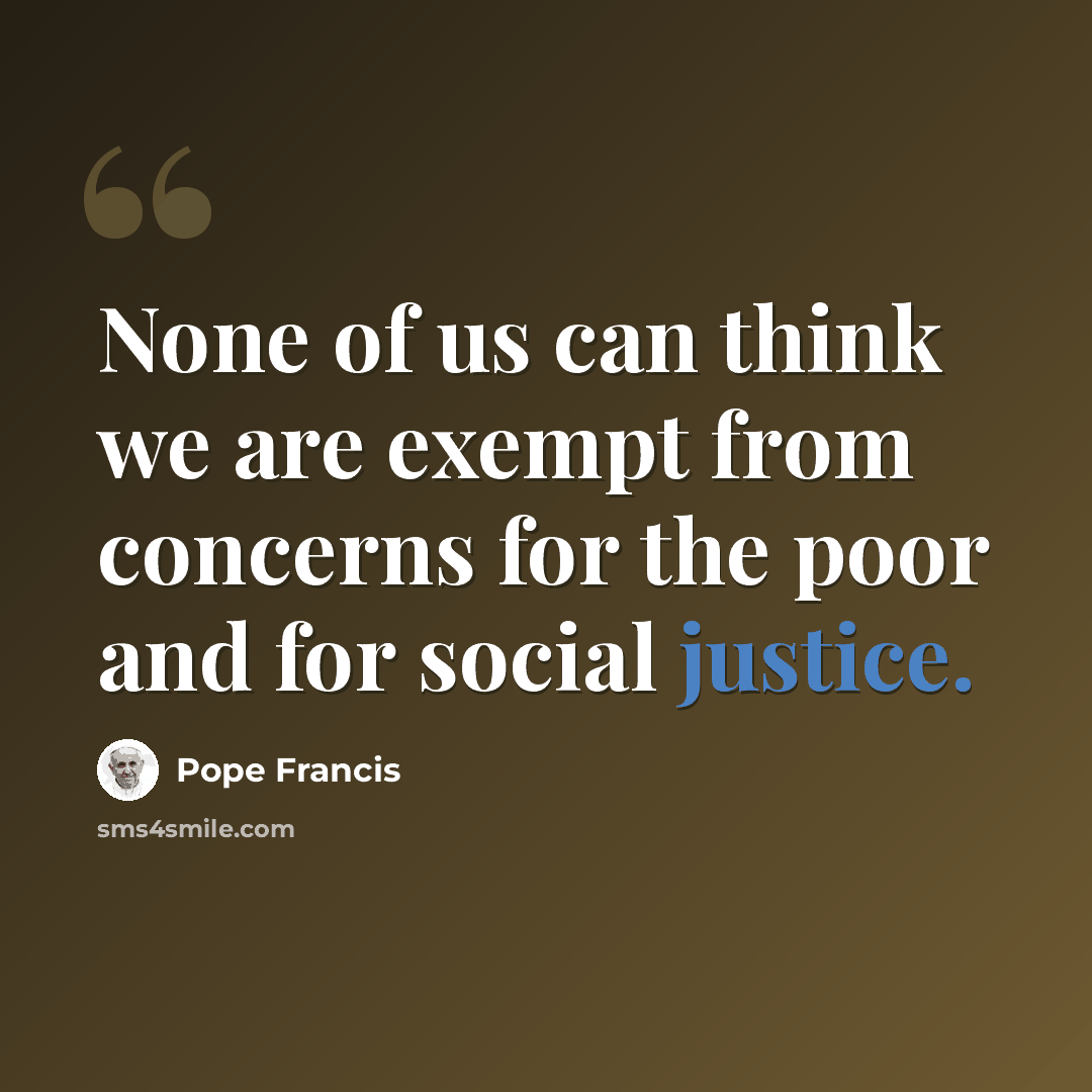 “None of us can think we are exempt from concerns for the poor and for social justice.” quote by Pope Francis