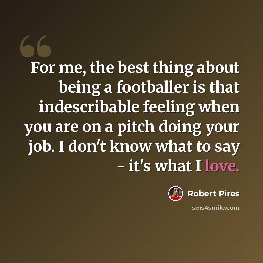 “For me, the best thing about being a footballer is that indescribable feeling when you are on a pitch doing your job. I don't know what to say - it's what I love.” quote by Robert Pires