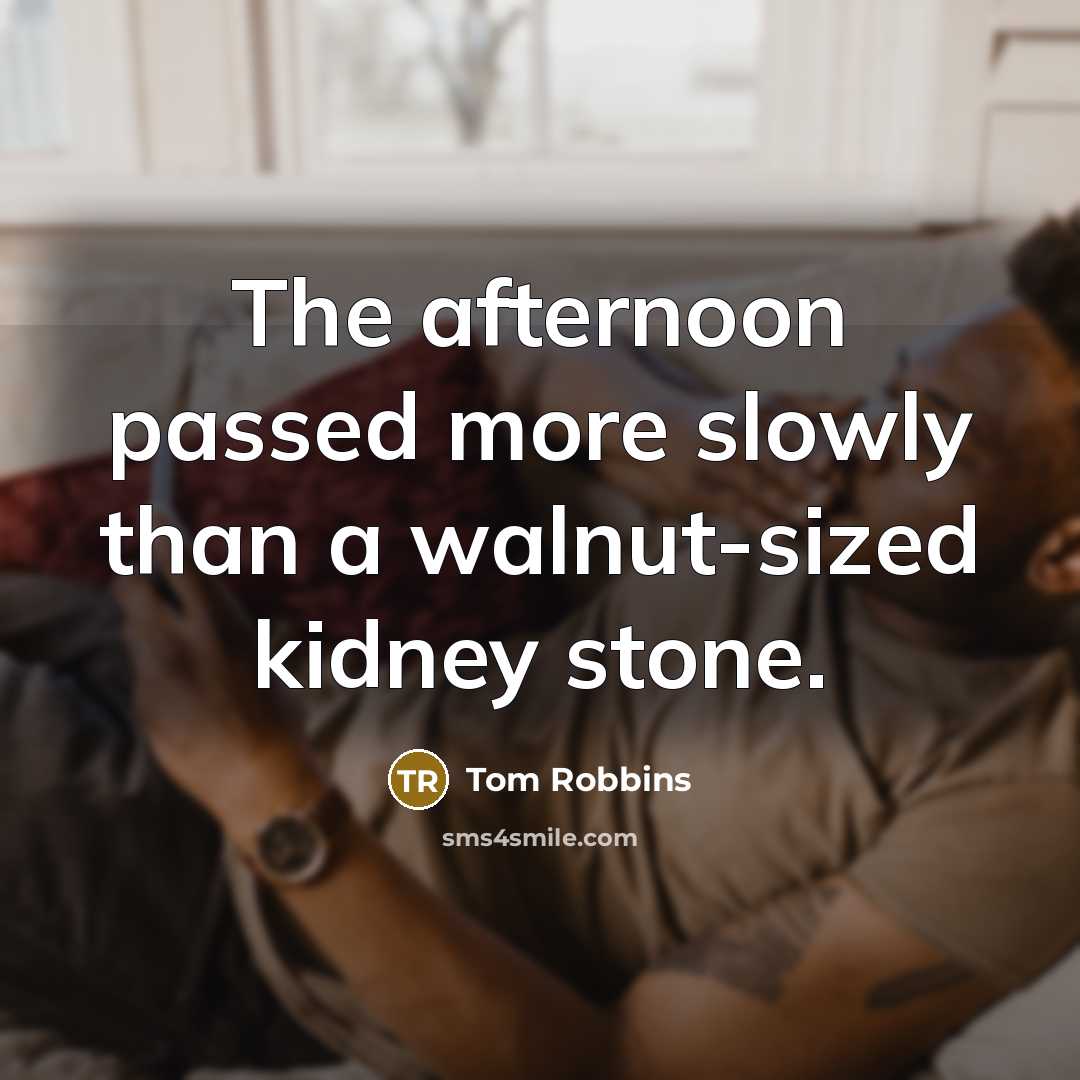 “The afternoon passed more slowly than a walnut-sized kidney stone.” quote by Tom Robbins
