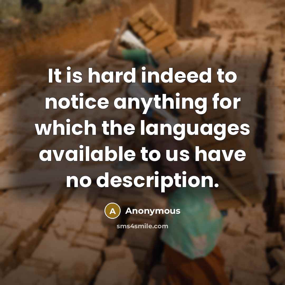 “It is hard indeed to notice anything for which the languages available to us have no description.” quote by Anonymous