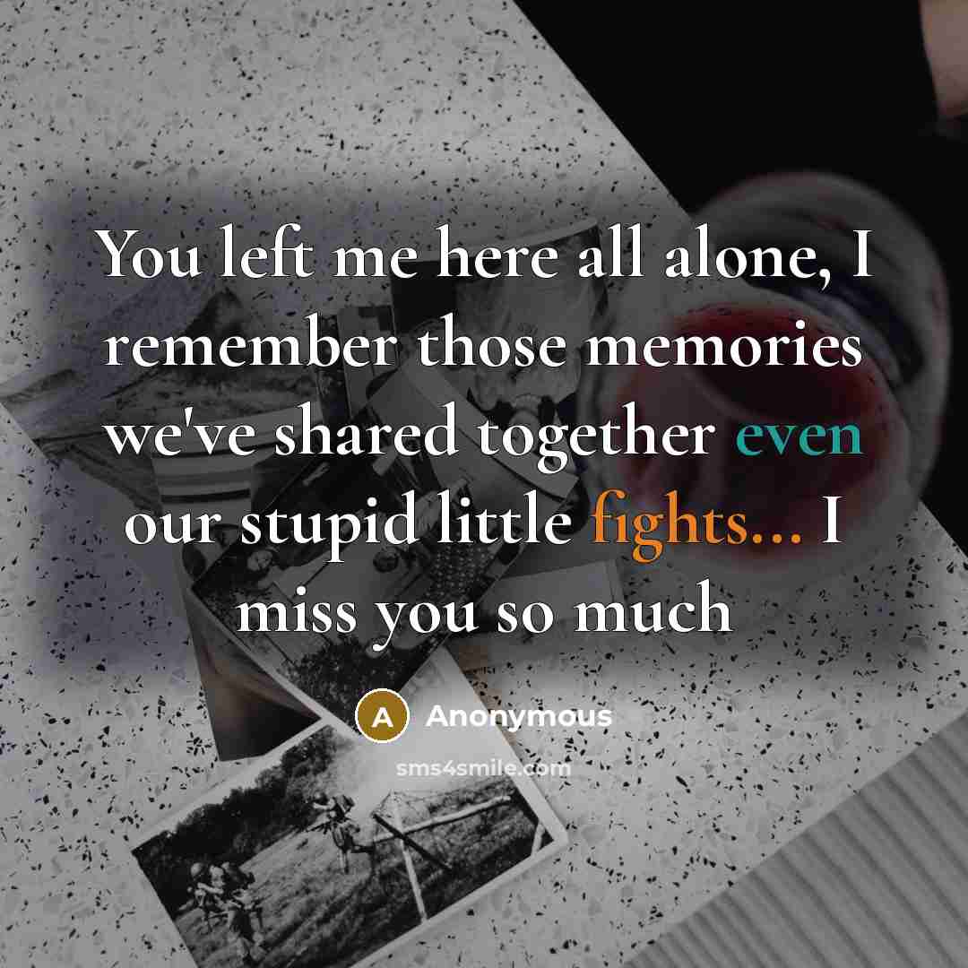 “You left me here all alone, I remember those memories we've shared together even our stupid little fights... I miss you so much” quote by Anonymous