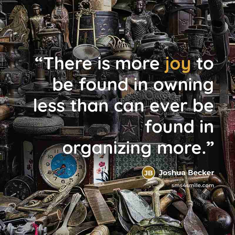 “There is more joy to be found in owning less than can ever be found in organizing more.” quote by Joshua Becker