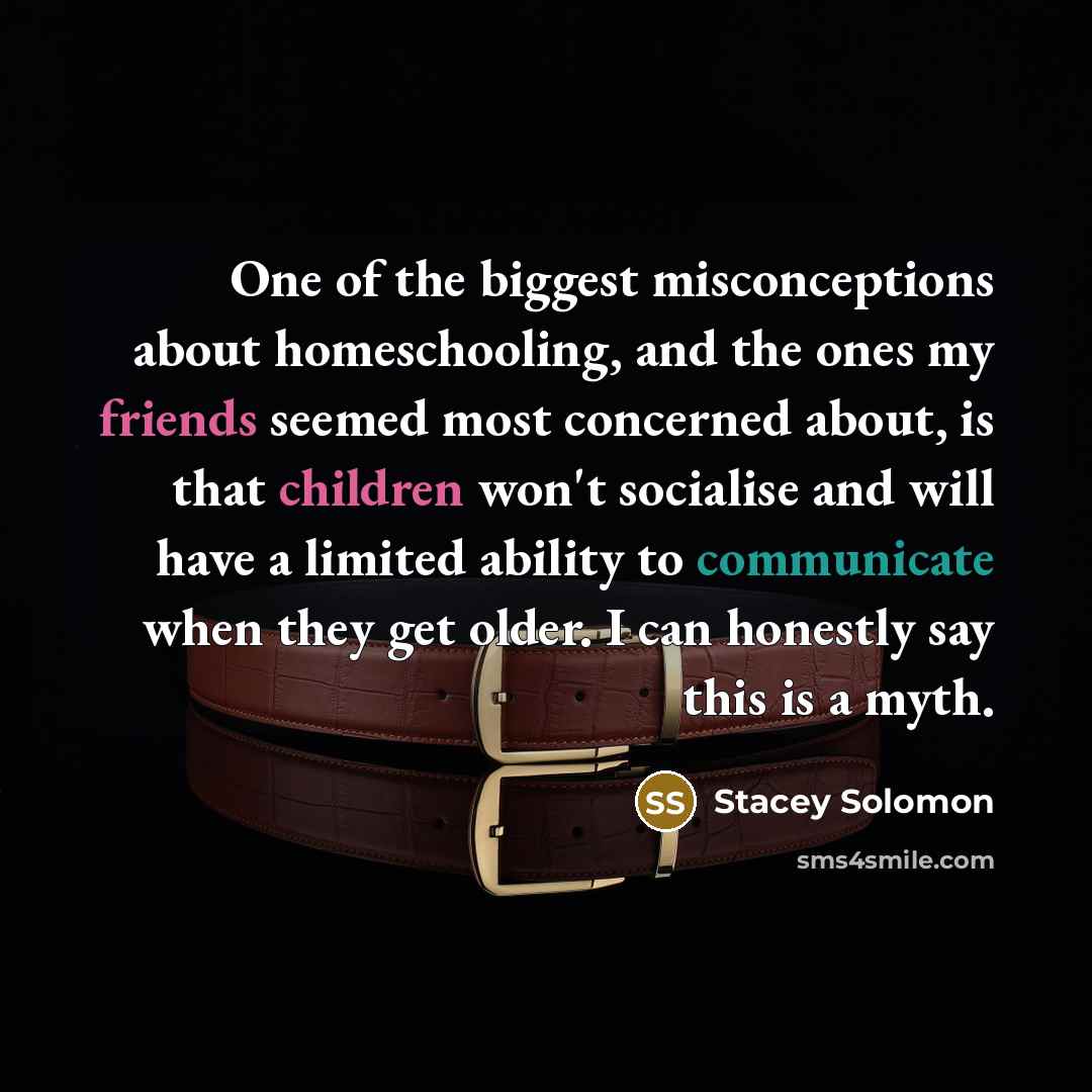 “One of the biggest misconceptions about homeschooling, and the ones my friends seemed most concerned about, is that children won't socialise and will have a limited ability to communicate when they get older. I can honestly say this is a myth.” quote by Stacey Solomon