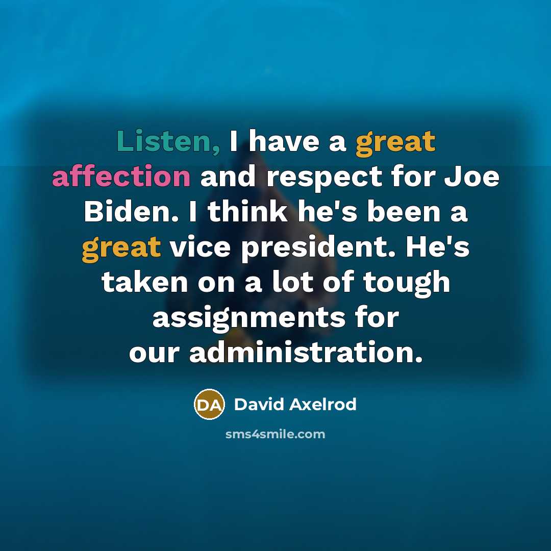 “Listen, I have a great affection and respect for Joe Biden. I think he's been a great vice president. He's taken on a lot of tough assignments for our administration.” quote by David Axelrod
