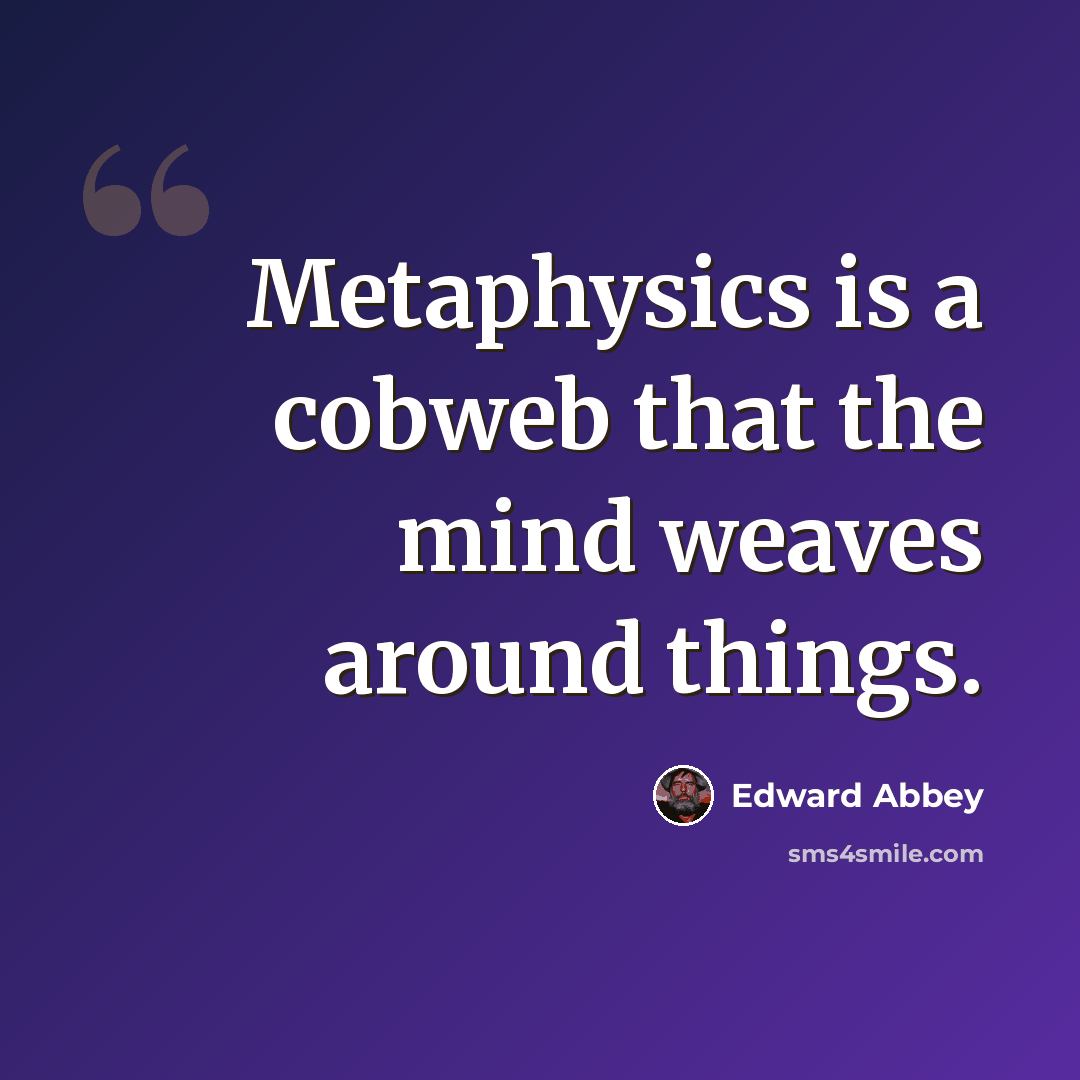 “Metaphysics is a cobweb that the mind weaves around things.” quote by Edward Abbey