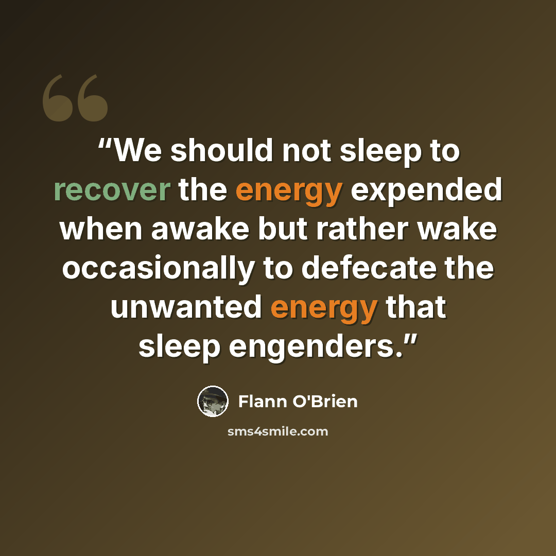 “We should not sleep to recover the energy expended when awake but rather wake occasionally to defecate the unwanted energy that sleep engenders.” quote by Flann O'Brien