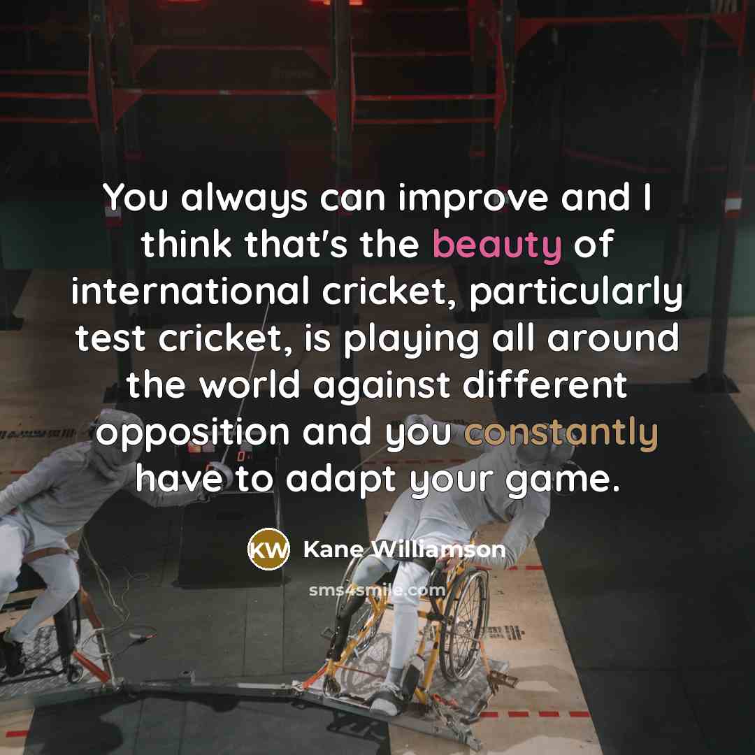 “You always can improve and I think that's the beauty of international cricket, particularly test cricket, is playing all around the world against different opposition and you constantly have to adapt your game.” quote by Kane Williamson