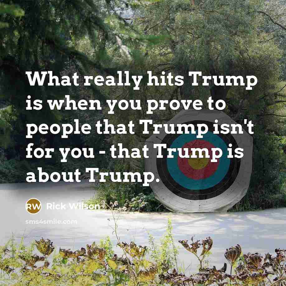 “What really hits Trump is when you prove to people that Trump isn't for you - that Trump is about Trump.” quote by Rick Wilson