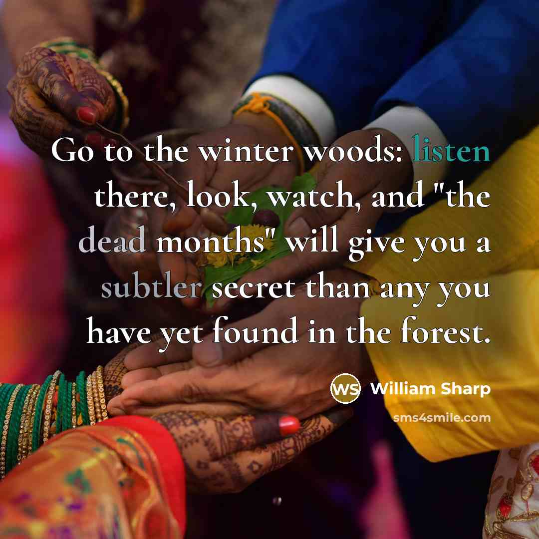 “Go to the winter woods: listen there, look, watch, and "the dead months" will give you a subtler secret than any you have yet found in the forest.” quote by William Sharp