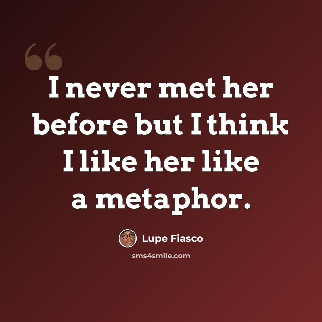 “I never met her before but I think I like her like a metaphor.” quote by Lupe Fiasco
