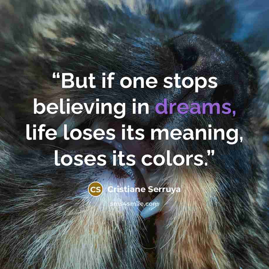 “But if one stops believing in dreams, life loses its meaning, loses its colors.” quote by Cristiane Serruya