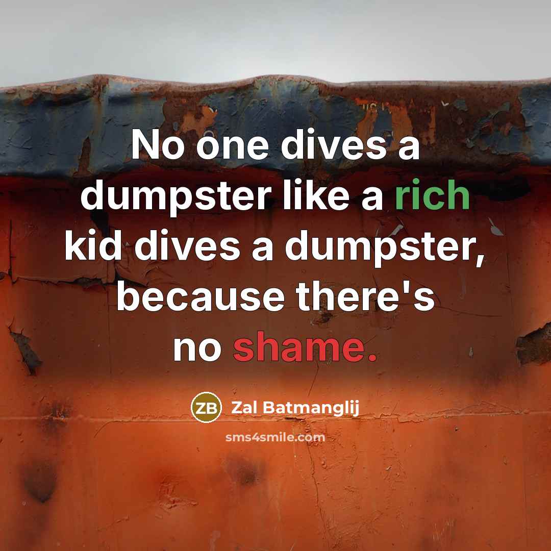 “No one dives a dumpster like a rich kid dives a dumpster, because there's no shame.” quote by Zal Batmanglij