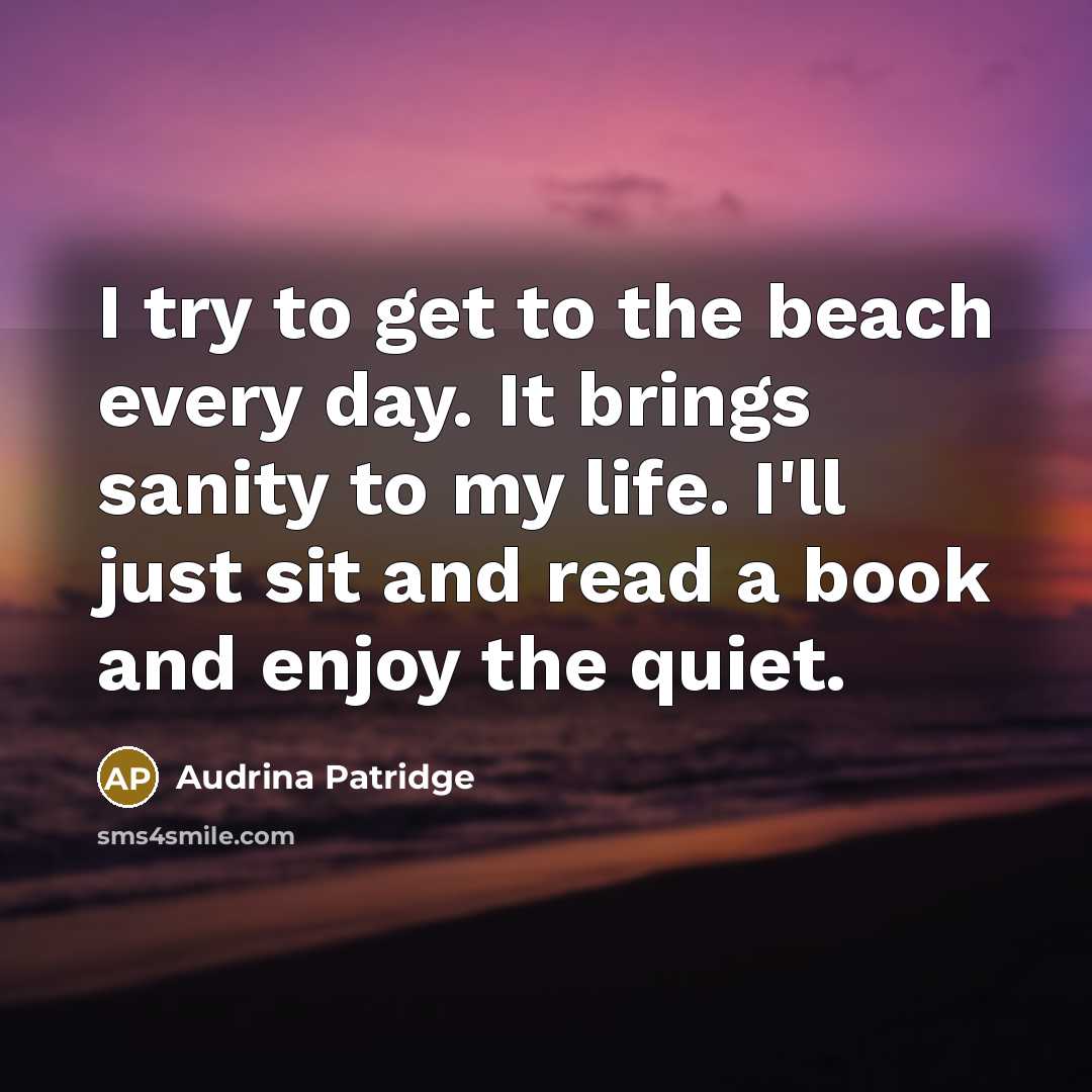 “I try to get to the beach every day. It brings sanity to my life. I'll just sit and read a book and enjoy the quiet.” quote by Audrina Patridge