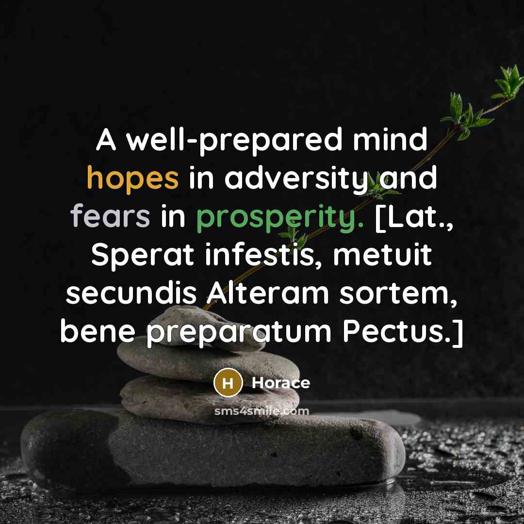 “A well-prepared mind hopes in adversity and fears in prosperity. [Lat., Sperat infestis, metuit secundis Alteram sortem, bene preparatum Pectus.]” quote by Horace