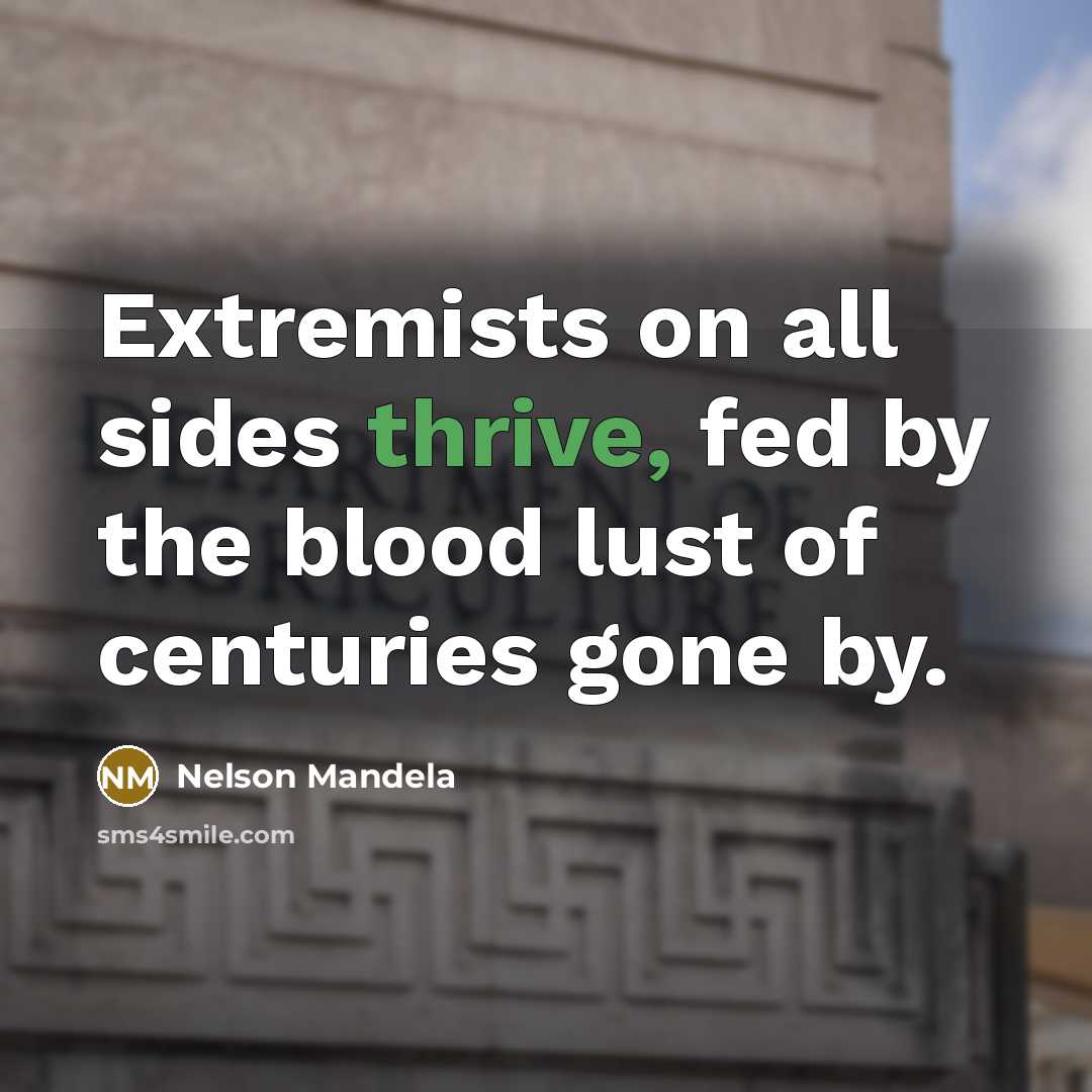 “Extremists on all sides thrive, fed by the blood lust of centuries gone by.” quote by Nelson Mandela