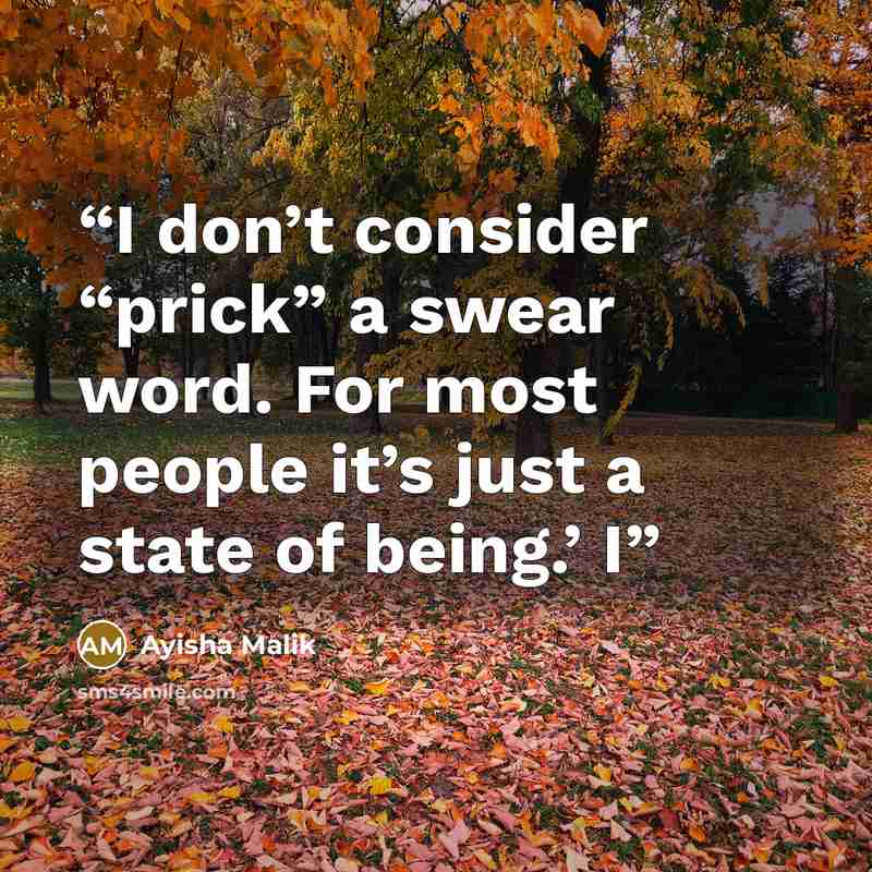 “I don’t consider “prick” a swear word. For most people it’s just a state of being.’ I” quote by Ayisha Malik