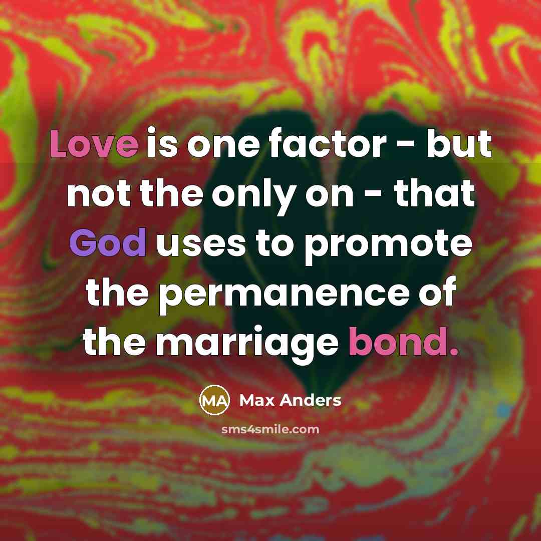 “Love is one factor - but not the only on - that God uses to promote the permanence of the marriage bond.” quote by Max Anders