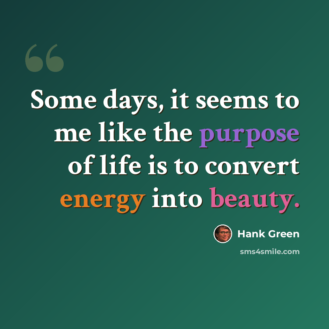 “Some days, it seems to me like the purpose of life is to convert energy into beauty.” quote by Hank Green