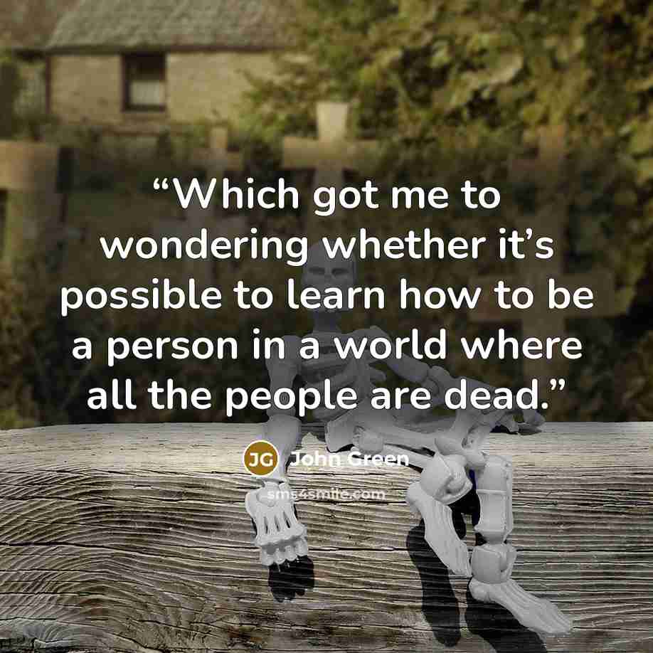 “Which got me to wondering whether it’s possible to learn how to be a person in a world where all the people are dead.” quote by John Green