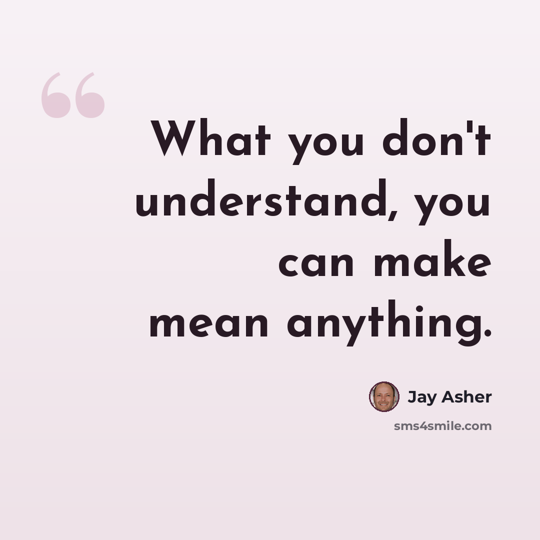 “What you don't understand, you can make mean anything.” quote by Jay Asher