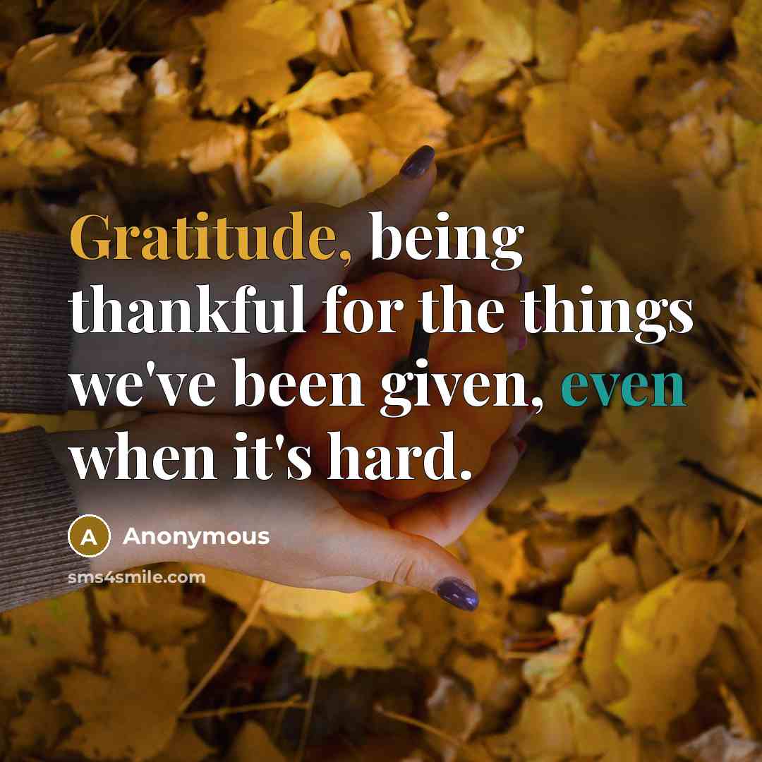 “Gratitude, being thankful for the things we've been given, even when it's hard.” quote by Anonymous