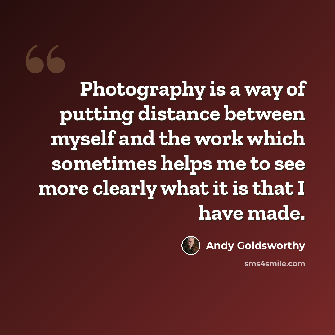 “Photography is a way of putting distance between myself and the work which sometimes helps me to see more clearly what it is that I have made.” quote by Andy Goldsworthy
