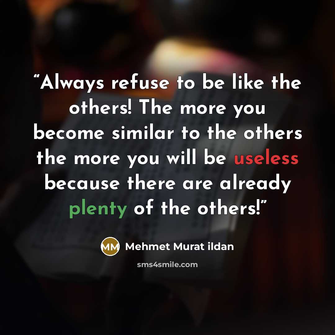 “Always refuse to be like the others! The more you become similar to the others the more you will be useless because there are already plenty of the others!” quote by Mehmet Murat ildan