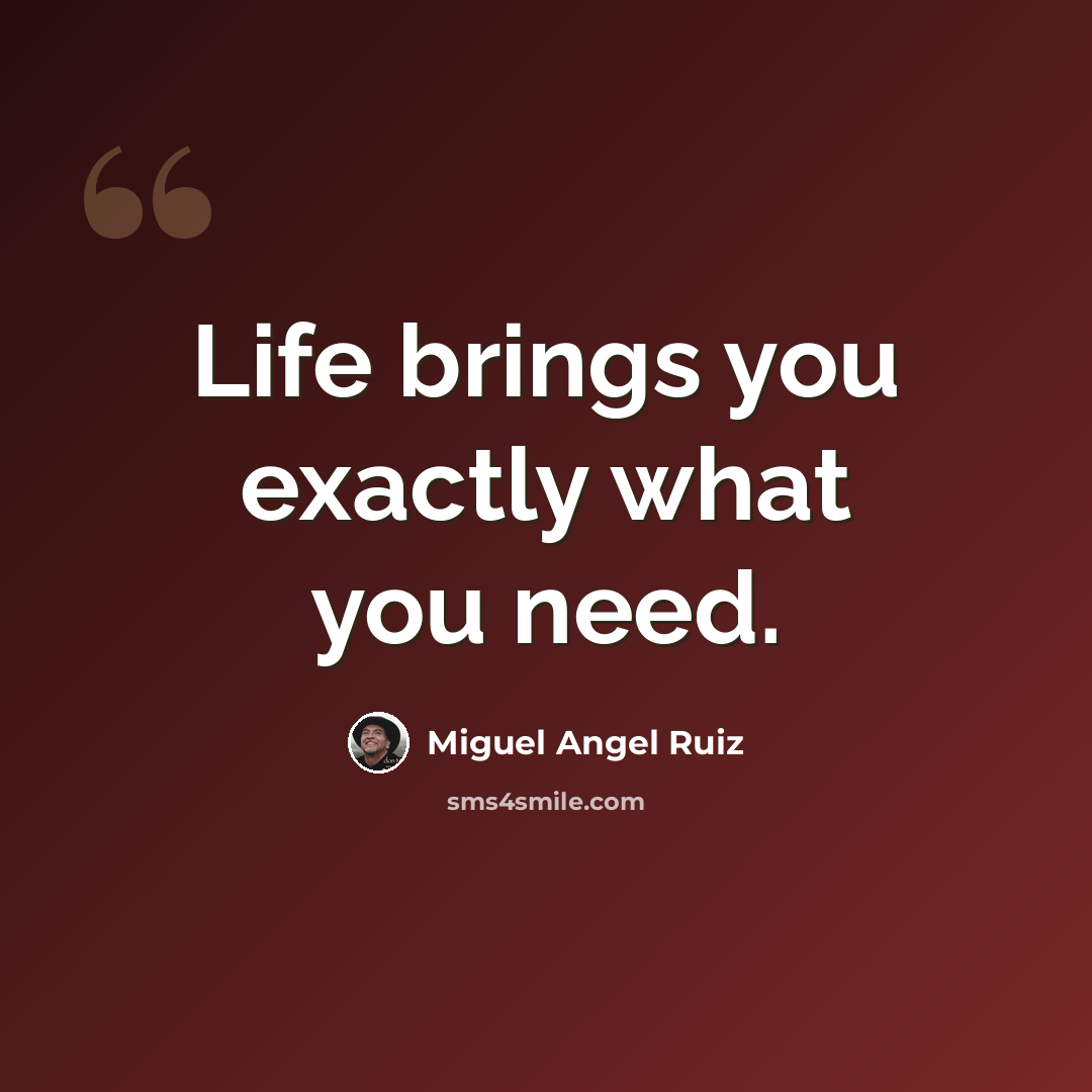 “Life brings you exactly what you need.” quote by Miguel Angel Ruiz